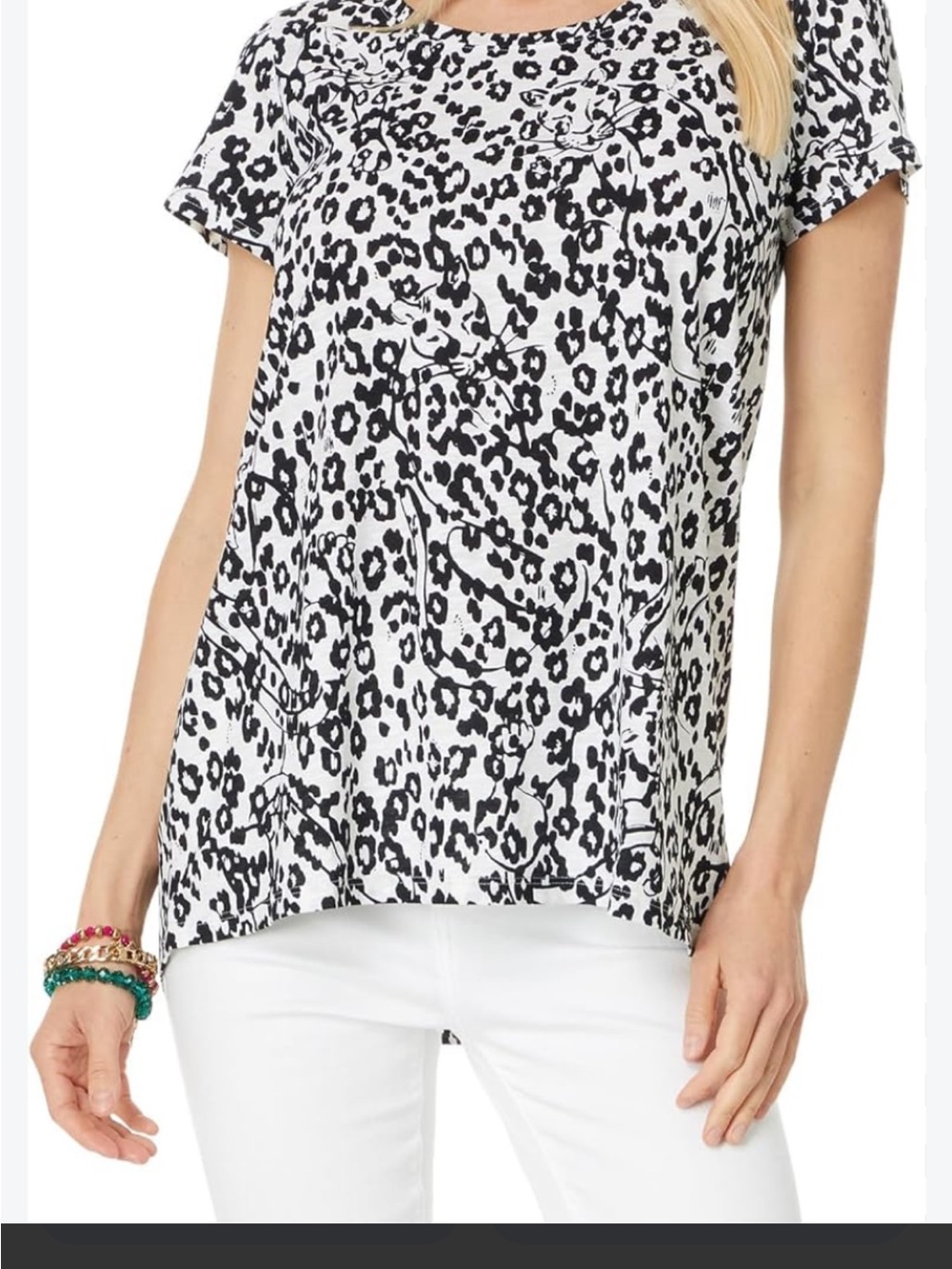 NWT Lilly Pulitzer Women's Black & White Leopard Print Short Sleeve Etta Top